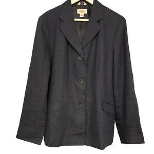 Talbots‎ Blazer Irish Linen Sz 18 Dark Blue Lined 3 Button Jacket Pocket Office